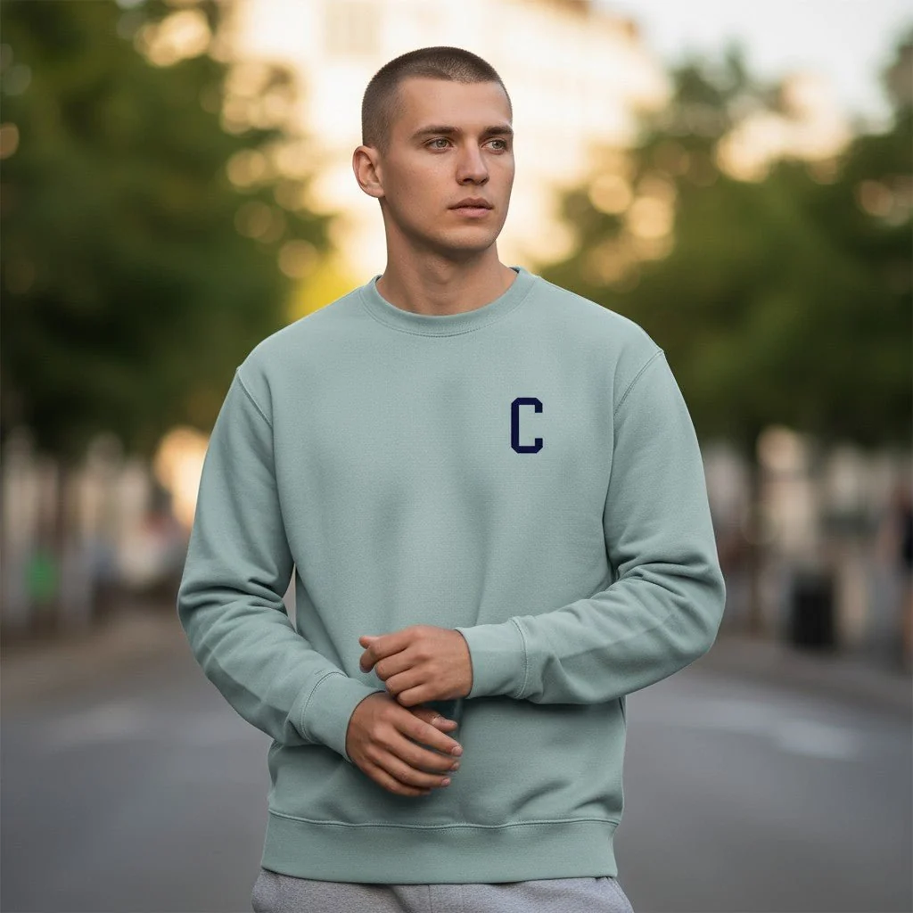 Sudadera unisex con inicial bordada – Sage Navy