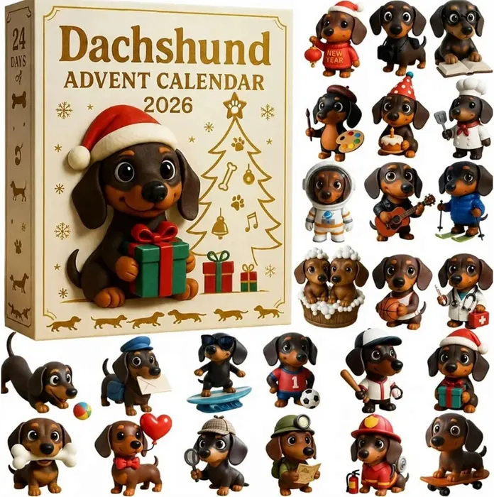 Calendario de Adviento de perro salchicha, figuras coleccionables